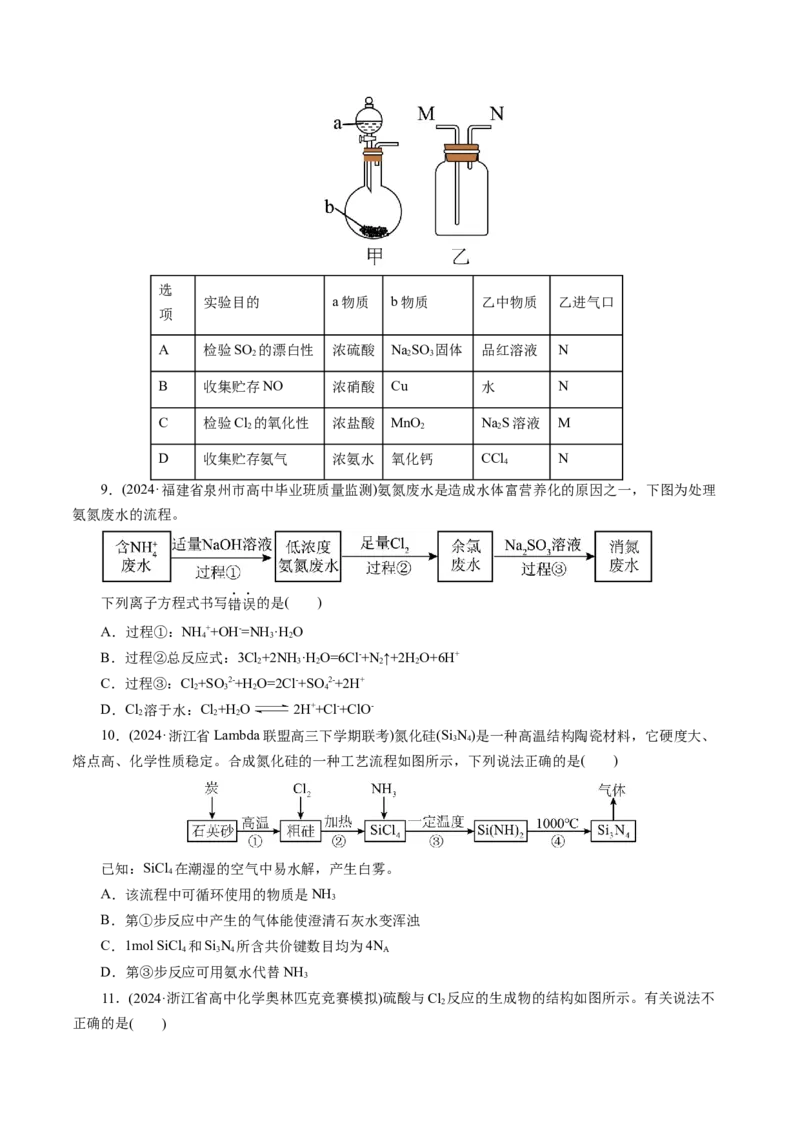 第四章非金属元素(测试)(原卷版)_05高考化学_2025年新高考资料_一轮复习_2025年高考化学一轮复习讲练测（新教材新高考）_第四章非金属及其化合物