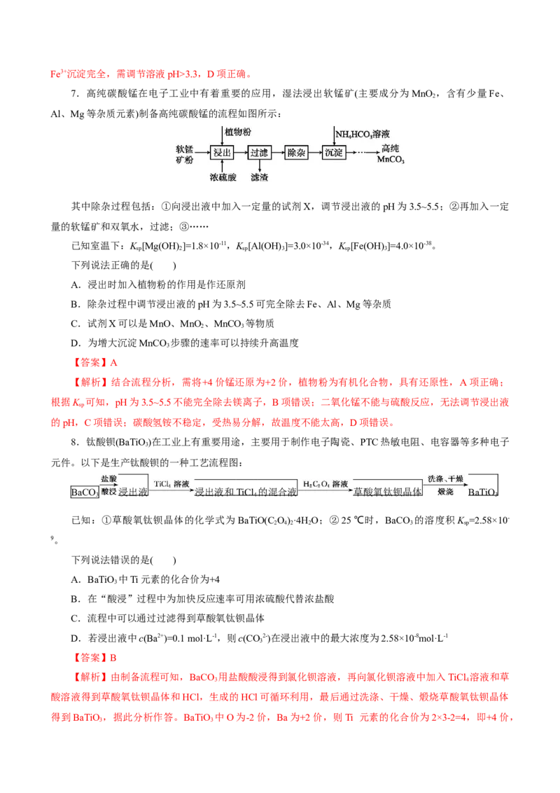 第04讲沉淀溶解平衡(练习)(解析版)_05高考化学_2025年新高考资料_一轮复习_2025年高考化学一轮复习讲练测（新教材新高考）_第八章水溶液中的离子反应与平衡