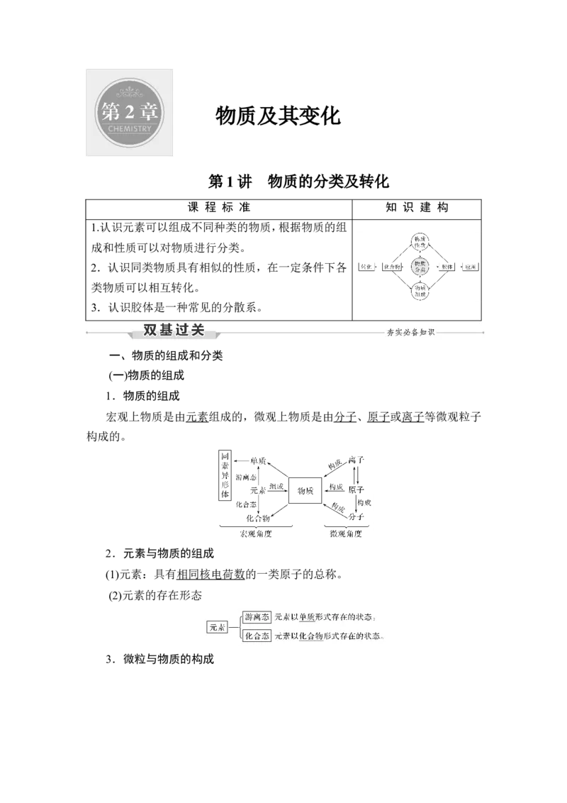 第1讲　物质的分类及转化_05高考化学_新高考复习资料_2023年新高考资料_一轮复习_2023年新高考大一轮复习讲义_2023年高考化学一轮复习讲义（新高考）_赠补充习题
