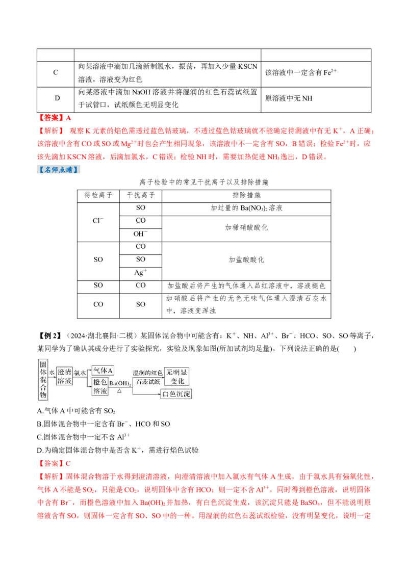考点03离子共存离子的检验与推断（解析版）_05高考化学_新高考复习资料_2025年新高考资料_备战2025年高考化学一轮复习考点帮（江苏专用）3278150