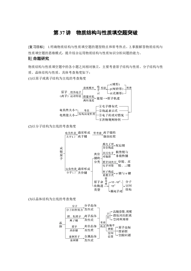 第6章第37讲　物质结构与性质填空题突破_05高考化学_2024年新高考资料_1.2024一轮复习_2024年高考化学一轮复习讲义（新人教新高考版）_学生版在此文件夹_大一轮复习讲义