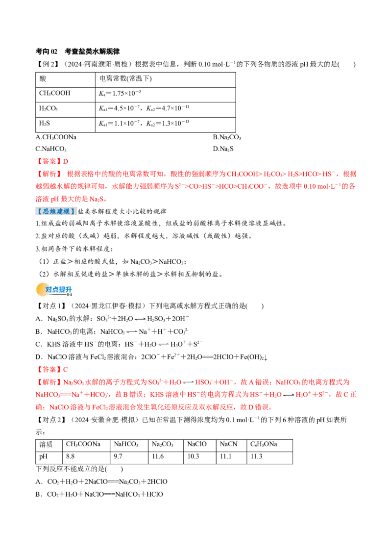 考点31盐类的水解（核心考点精讲精练）-备战2025年高考化学一轮复习考点帮（新高考通用）（解析版）_05高考化学_2025年新高考资料_一轮复习_备战2025年高考化学一轮复习考点帮