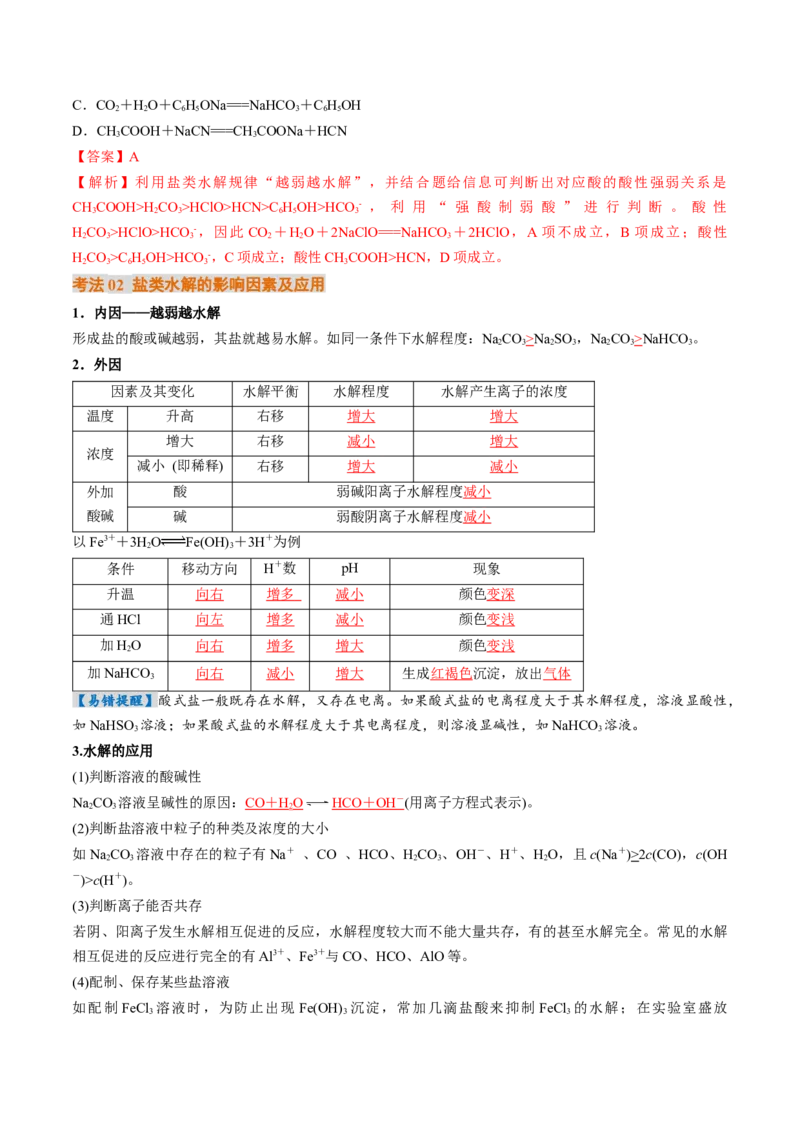 考点31盐类的水解（核心考点精讲精练）-备战2025年高考化学一轮复习考点帮（新高考通用）（解析版）_05高考化学_2025年新高考资料_一轮复习_备战2025年高考化学一轮复习考点帮