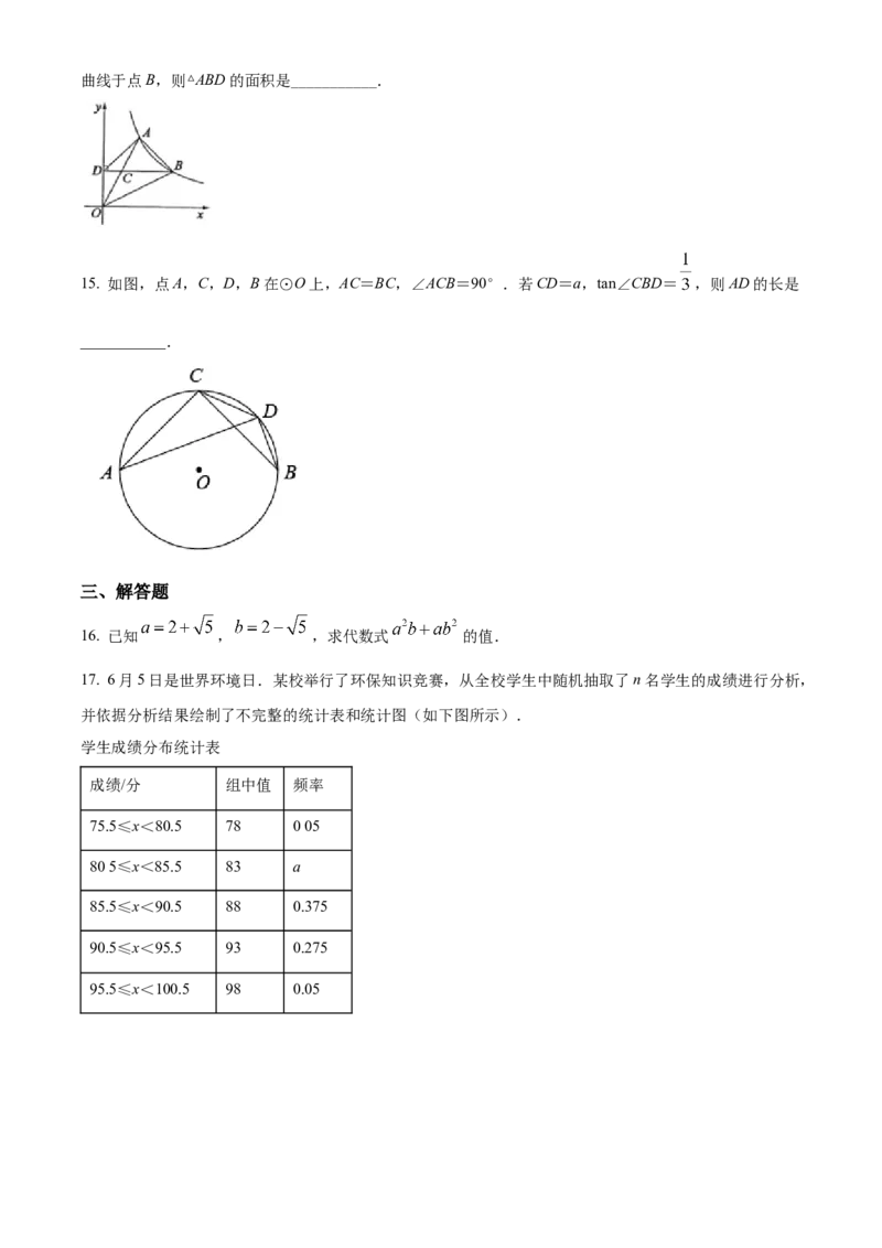 精品解析：2022年山东省济宁市中考数学真题（原卷版）_初中数学_九年级数学下册（人教版）_全国各地数学中考真题_2022年全国中考数学真题145份