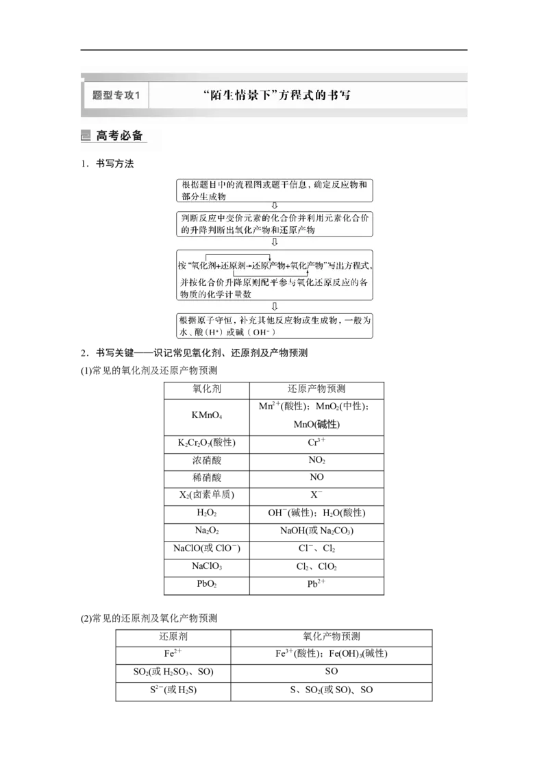 第1部分专题突破专题5　题型专攻1　&ldquo;陌生情景下&rdquo;方程式的书写_05高考化学_新高考复习资料_2023年新高考资料_二轮复习_2023年高考化学二轮复习讲义+课件（新高考版）_学生版