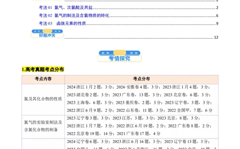 考点13氯及其化合物（核心考点精讲精练）-备战2025年高考化学一轮复习考点帮（新高考通用）（原卷版）_05高考化学_2025年新高考资料_一轮复习_备战2025年高考化学一轮复习考点帮