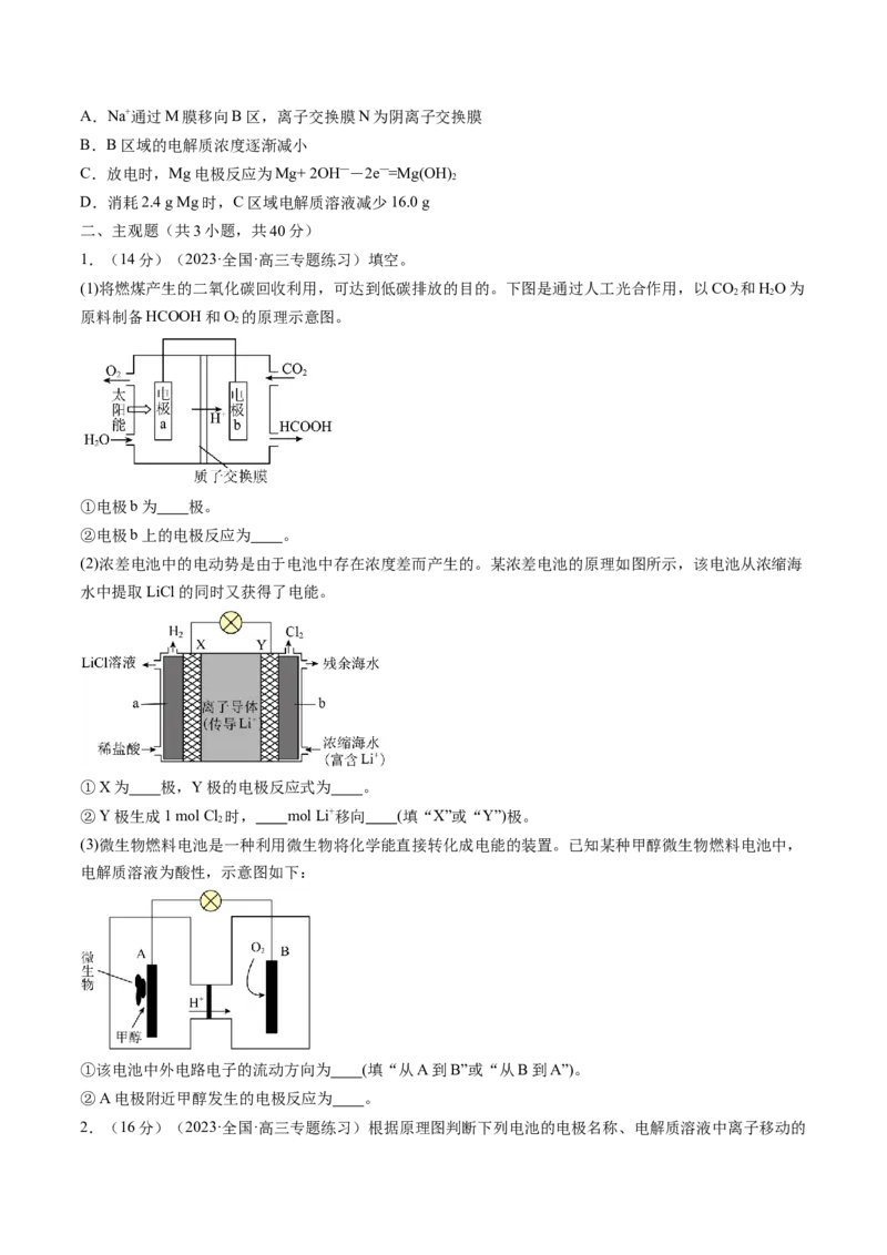 第22讲原电池化学电源（练习）（原卷版）_05高考化学_2024年新高考资料_1.2024一轮复习_2024年高考化学一轮复习讲练测（新教材新高考）_第22讲原电池化学电源（练习）