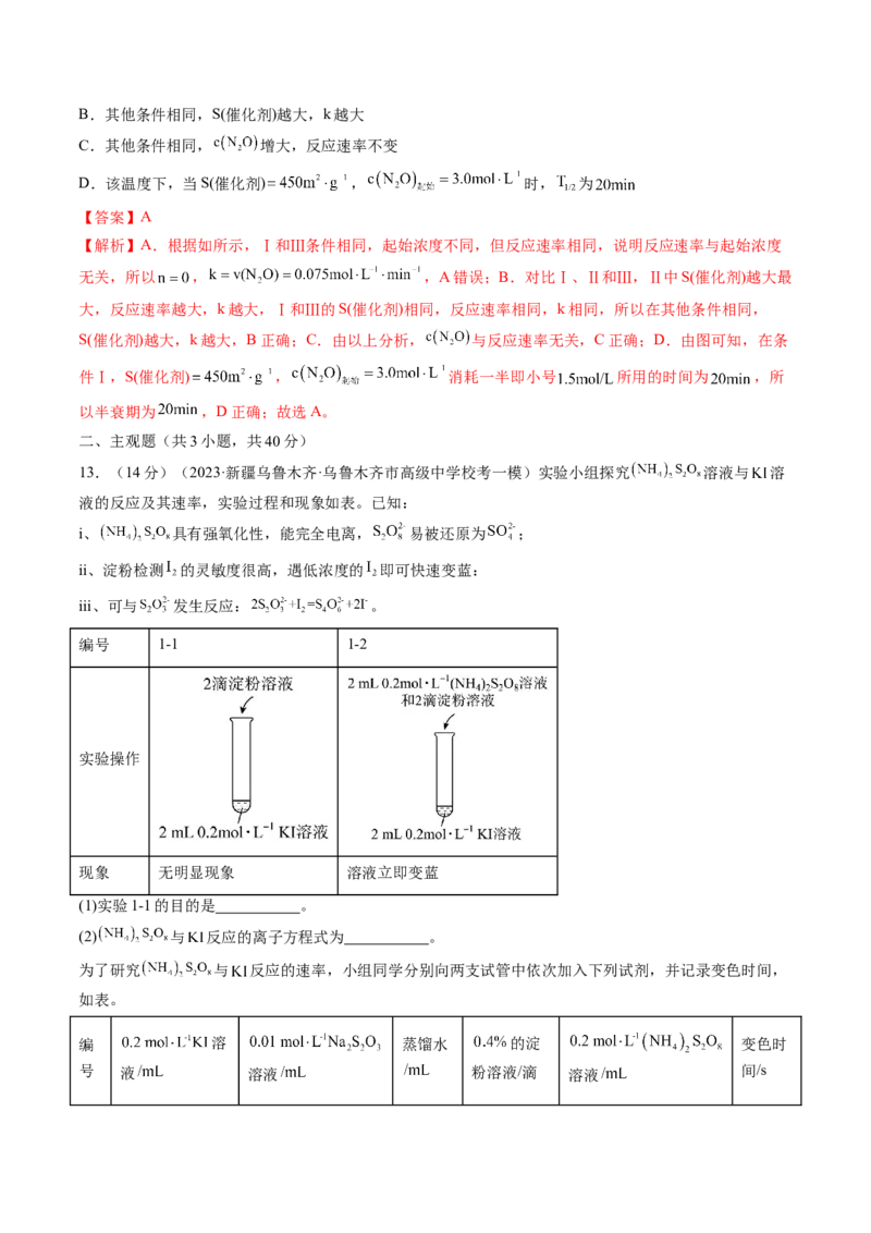 第24讲化学反应速率（练习）（解析版）_05高考化学_2024年新高考资料_1.2024一轮复习_2024年高考化学一轮复习讲练测（新教材新高考）_第24讲化学反应速率（练习）