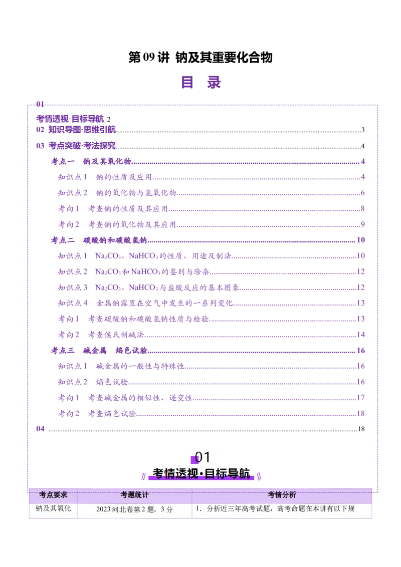 第01讲钠及其重要化合物（讲义）（原卷版）_05高考化学_新高考复习资料_2025年新高考资料_上好课2025年高考化学一轮复习讲练测（新教材新高考）_第三章金属及其化合物