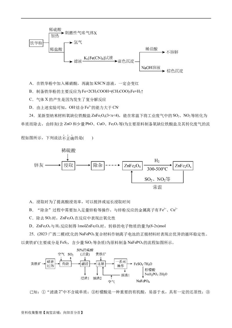 考点14铁及其化合物(好题冲关)(原卷版)_05高考化学_通用版（老高考）复习资料_2024年复习资料_完备战2024年高考化学一轮复习考点帮（全国通用）
