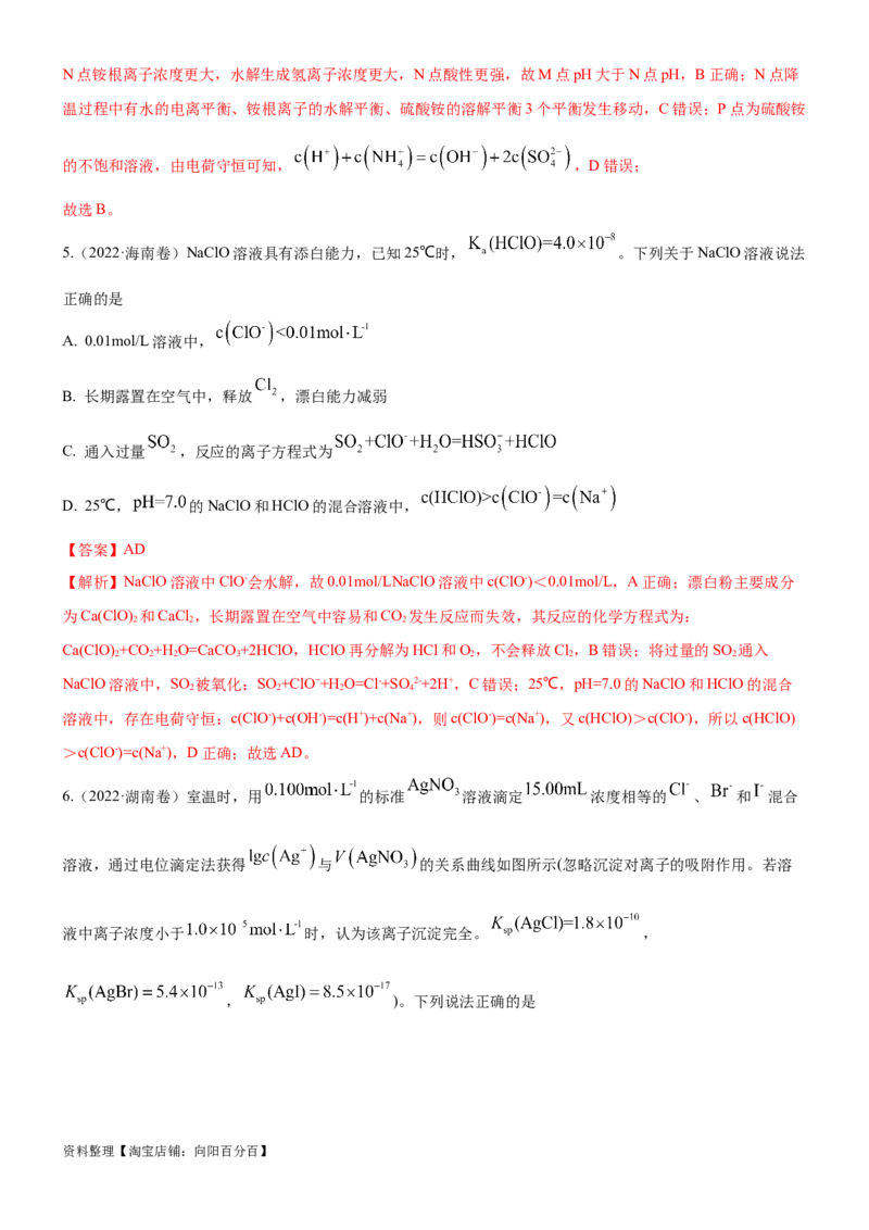 考点3盐类水解（核心考点精讲精练（解析版）_05高考化学_新高考复习资料_2024年新高考资料_一轮复习资料_完备战2024年高考化学一轮复习考点帮（新高考专用）