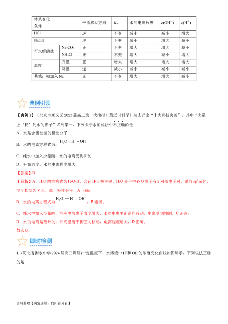 考点2水的电离与溶液的pH（核心考点精讲精练（解析版）_05高考化学_新高考复习资料_2024年新高考资料_一轮复习资料_完备战2024年高考化学一轮复习考点帮（新高考专用）