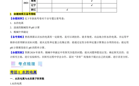 考点2水的电离与溶液的pH（核心考点精讲精练（解析版）_05高考化学_新高考复习资料_2024年新高考资料_一轮复习资料_完备战2024年高考化学一轮复习考点帮（新高考专用）