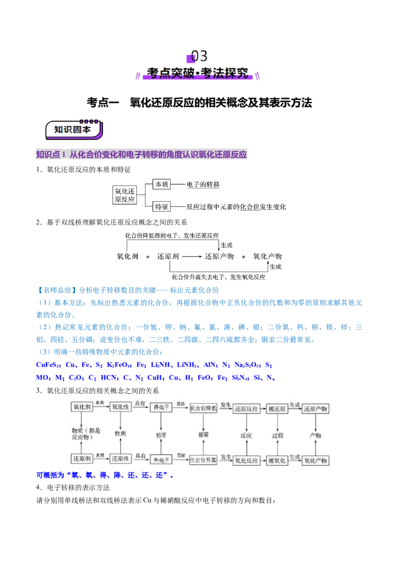 第04讲氧化还原反应的基本概念和规律（讲义）（解析版）_05高考化学_新高考复习资料_2025年新高考资料_上好课2025年高考化学一轮复习讲练测（新教材新高考）_第一章物质及其变化