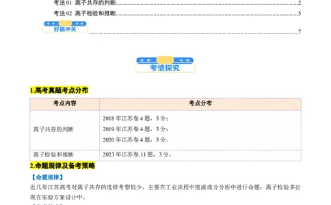 考点03离子共存离子的检验与推断（原卷版）_05高考化学_新高考复习资料_2025年新高考资料_备战2025年高考化学一轮复习考点帮（江苏专用）3278150