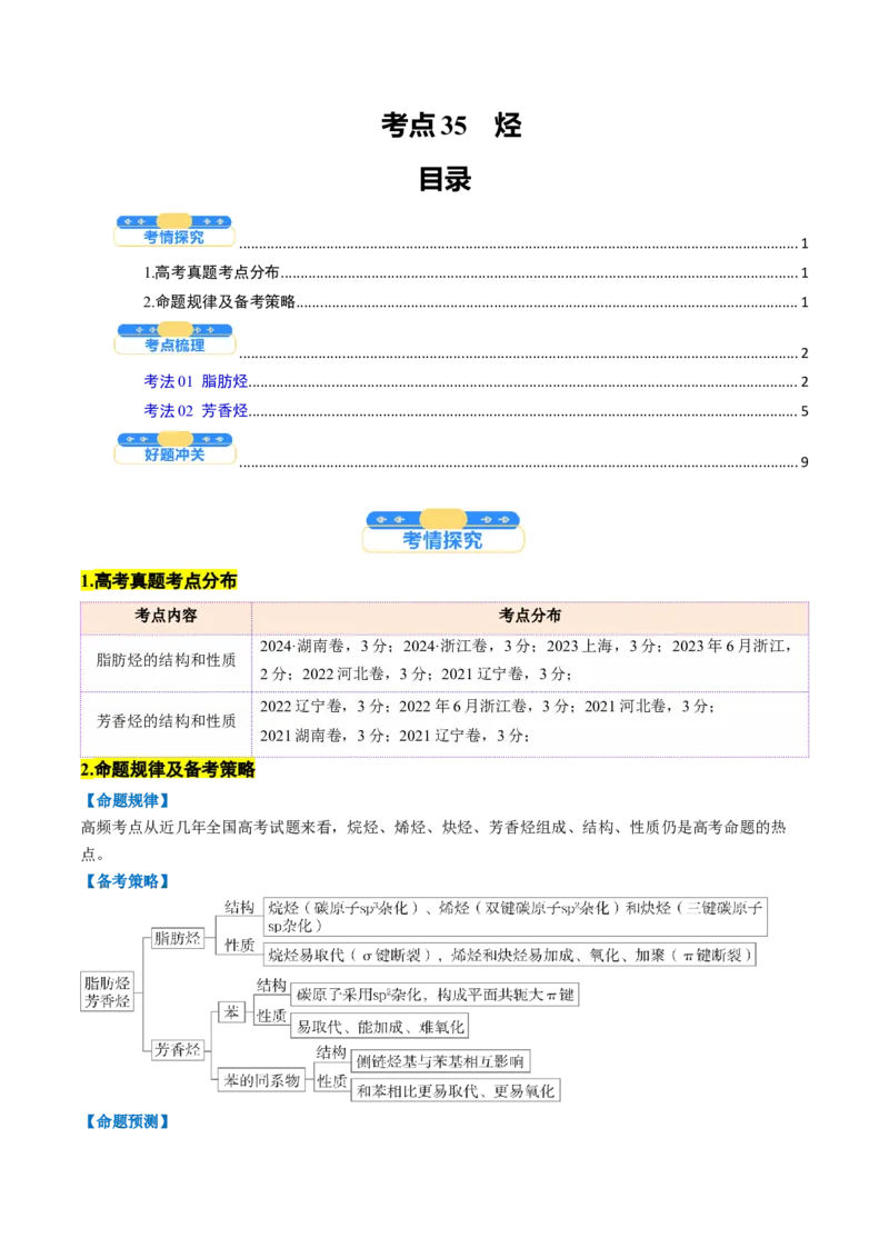 考点35烃（核心考点精讲精练）-备战2025年高考化学一轮复习考点帮（新高考通用）（原卷版）_05高考化学_2025年新高考资料_一轮复习_备战2025年高考化学一轮复习考点帮