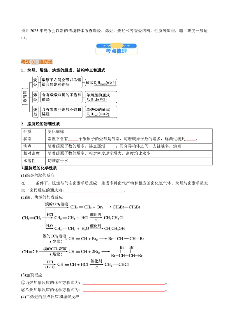 考点35烃（核心考点精讲精练）-备战2025年高考化学一轮复习考点帮（新高考通用）（原卷版）_05高考化学_2025年新高考资料_一轮复习_备战2025年高考化学一轮复习考点帮