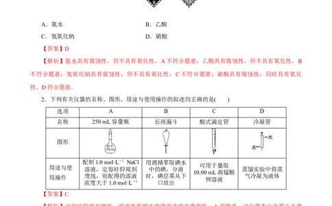 第25讲常见仪器使用和实验基本操作（练）-2023年高考化学一轮复习讲练测（新教材新高考）（解析版）_05高考化学_新高考复习资料_2023年新高考资料_一轮复习