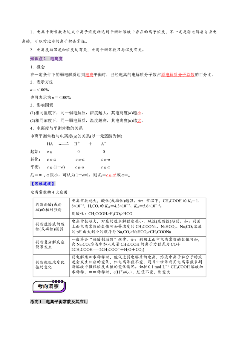 第01讲电离平衡(讲义)(解析版)_05高考化学_2025年新高考资料_一轮复习_2025年高考化学一轮复习讲练测（新教材新高考）_第八章水溶液中的离子反应与平衡