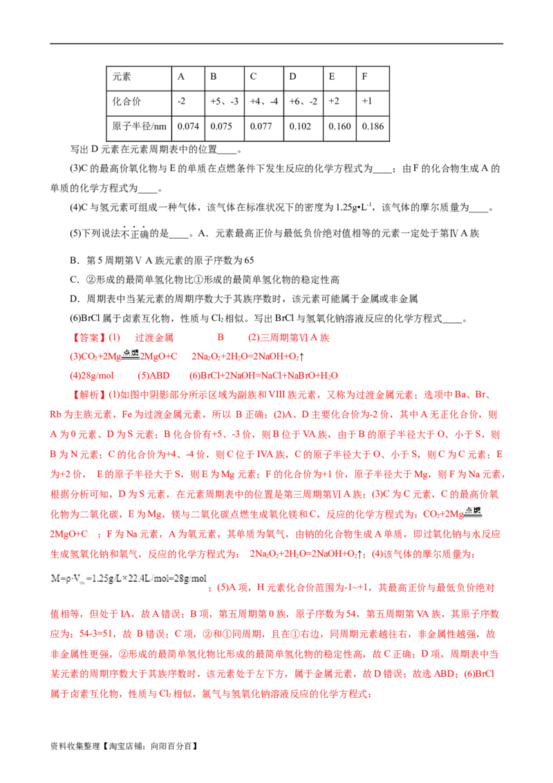 考点07元素周期律和元素周期表(好题冲关)(解析版)_05高考化学_通用版（老高考）复习资料_2024年复习资料_完备战2024年高考化学一轮复习考点帮（全国通用）