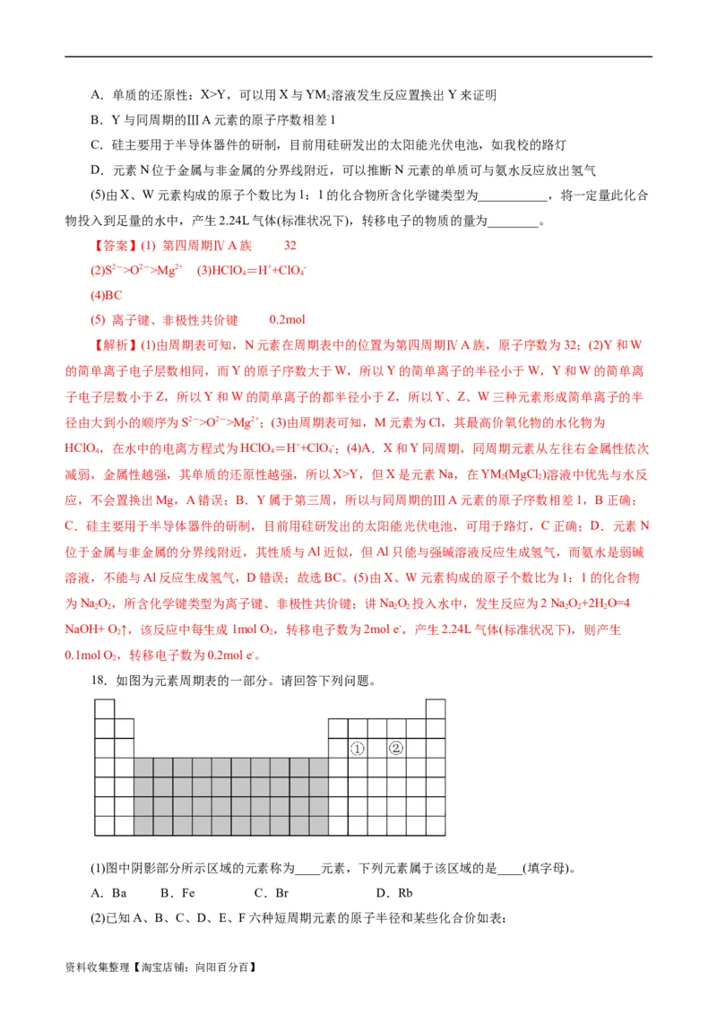 考点07元素周期律和元素周期表(好题冲关)(解析版)_05高考化学_通用版（老高考）复习资料_2024年复习资料_完备战2024年高考化学一轮复习考点帮（全国通用）