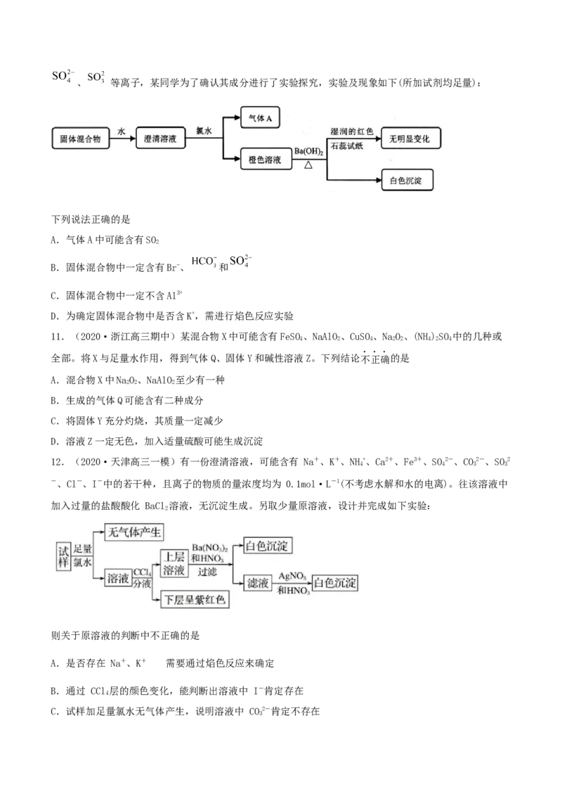 第05讲离子共存　离子的检验和推断（精练）-2022年一轮复习讲练测（原卷版）_05高考化学_新高考复习资料_2022年新高考资料_2022年高考化学一轮复习讲练测
