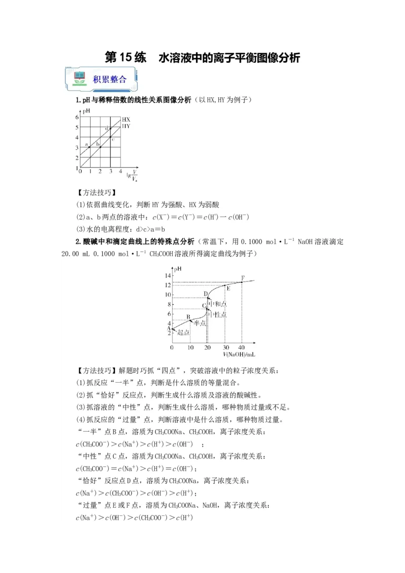 第15练水溶液中的离子平衡图像分析（解析版）_05高考化学_2024年新高考资料_2.2024二轮复习_2023年暑假分层作业高二化学（2024届一轮复习通用）