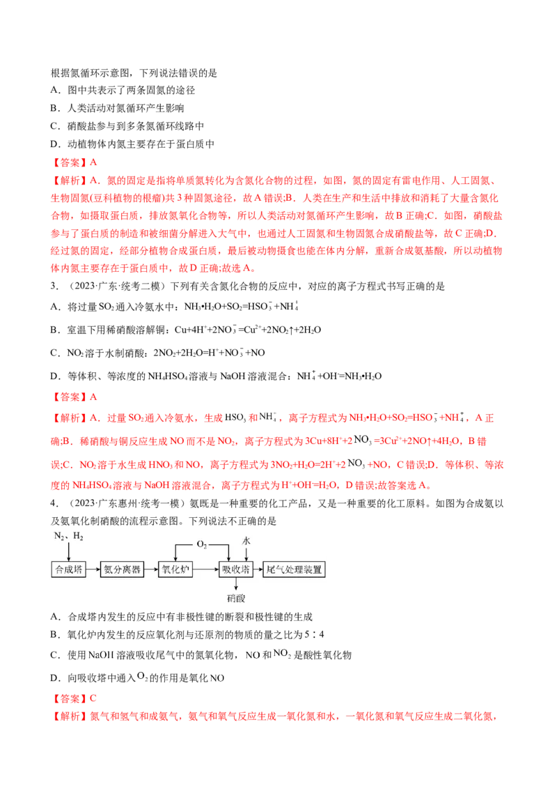 第14讲氮及其化合物（练习）（解析版）_05高考化学_2024年新高考资料_1.2024一轮复习_2024年高考化学一轮复习讲练测（新教材新高考）