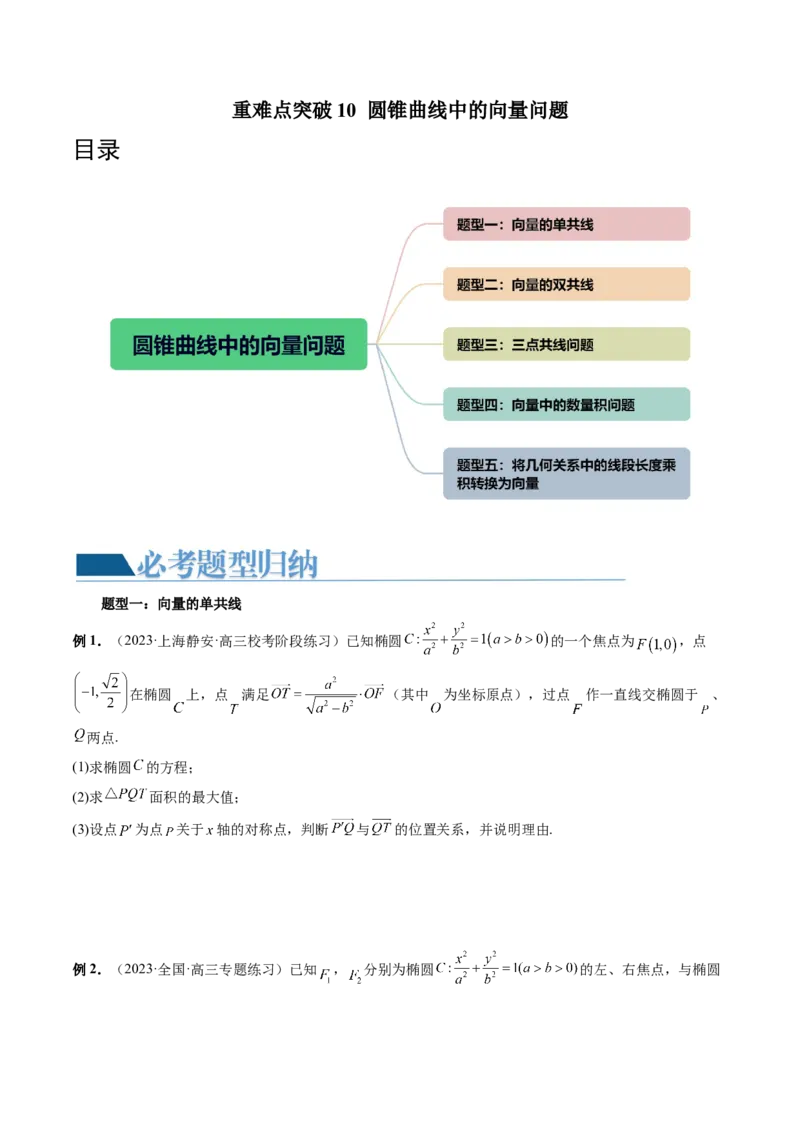 重难点突破10圆锥曲线中的向量问题（五大题型）（原卷版）_2.2025数学总复习_2024年新高考资料_1.2024一轮复习_2024年高考数学一轮复习讲练测（新教材新高考）_第八章平面解析几何