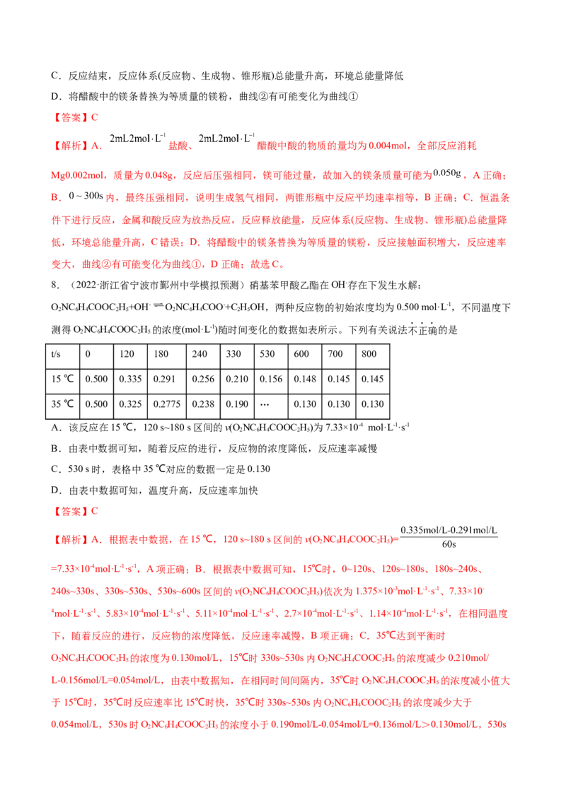 第20讲化学反应速率（练）-2023年高考化学一轮复习讲练测（全国通用）（解析版）_05高考化学_通用版（老高考）复习资料_2023年复习资料_一轮复习