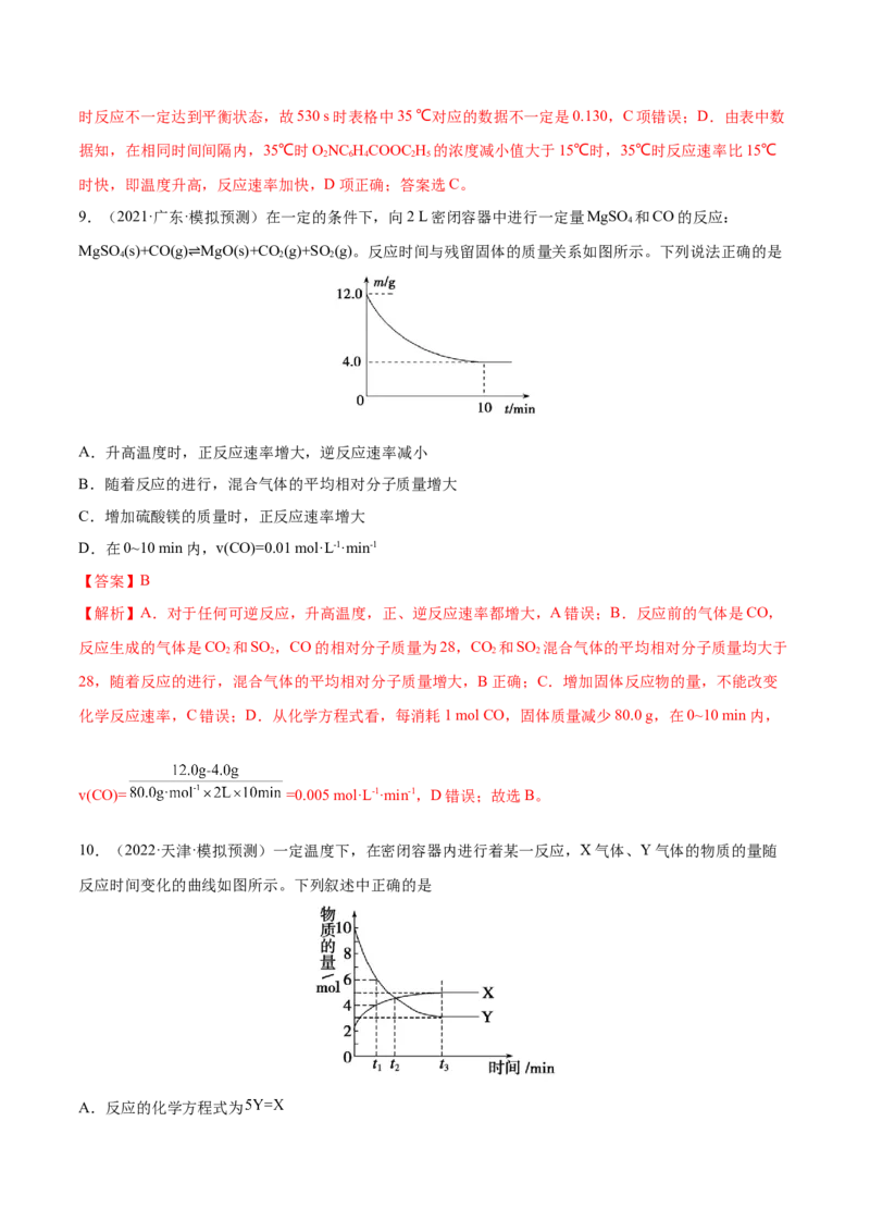 第20讲化学反应速率（练）-2023年高考化学一轮复习讲练测（全国通用）（解析版）_05高考化学_通用版（老高考）复习资料_2023年复习资料_一轮复习