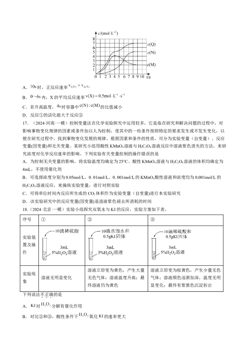 第01讲化学反应速率及其影响因素（练习）（原卷版）_05高考化学_2025年新高考资料_一轮复习_2025年高考化学一轮复习讲练测（新教材新高考）_第七章化学反应速率与化学平衡