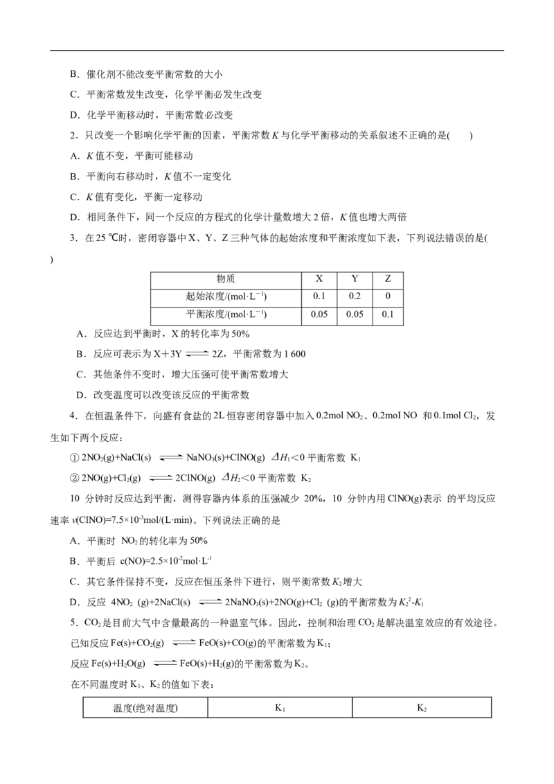 考点23化学平衡常数（原卷版）_05高考化学_通用版（老高考）复习资料_2023年复习资料_一轮复习_备战2023年高考化学一轮复习考点帮（全国通用）