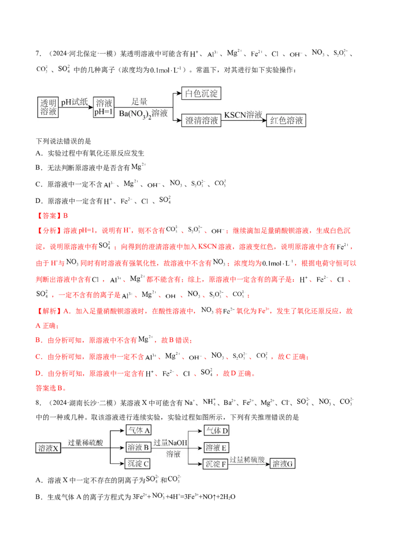 考点03离子共存离子检验与推断（核心考点精讲精练）-备战2025年高考化学一轮复习考点帮（新高考通用）（解析版）_05高考化学_新高考复习资料_2025年新高考资料