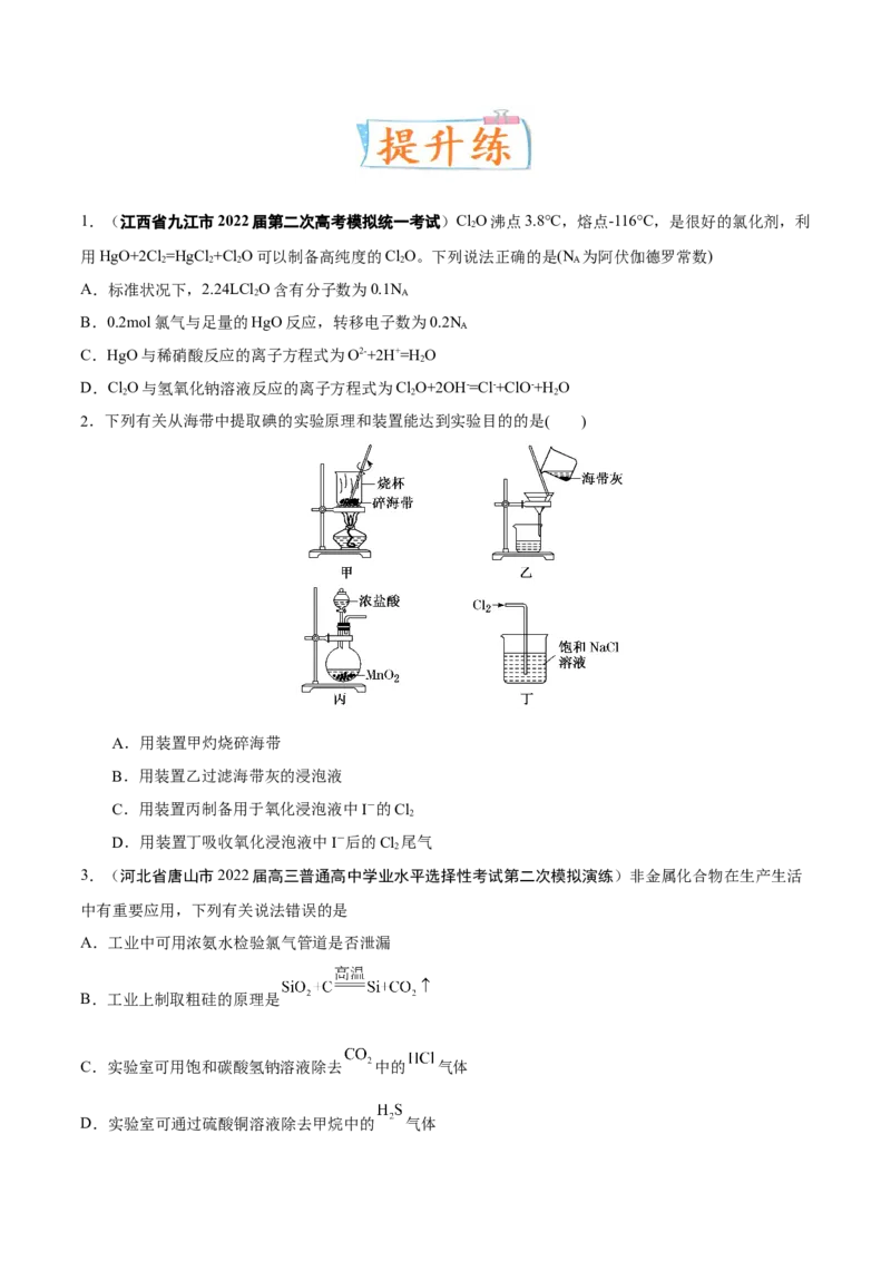 考向10氯及其化合物-备战2023年高考化学一轮复习考点微专题（新高考地区专用）_05高考化学_新高考复习资料_2023年新高考资料_一轮复习