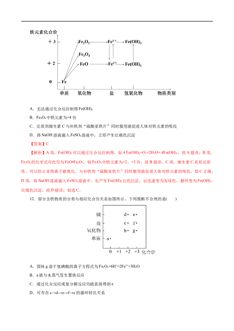 第07练铁及其化合物-2023年高考化学一轮复习小题多维练（解析版）_05高考化学_通用版（老高考）复习资料_2023年复习资料_一轮复习_2023年高考化学一轮复习小题多维练（全国通用）