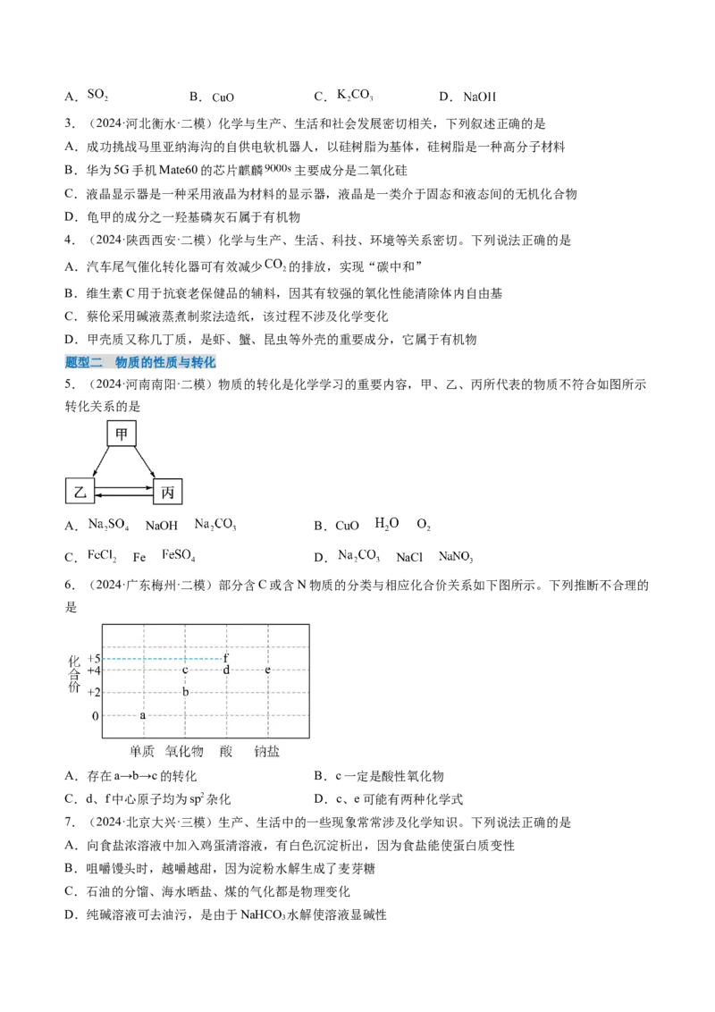 考点01物质的分类及转化（核心考点精讲精练）-备战2025年高考化学一轮复习考点帮（新高考通用）（原卷版）_05高考化学_2025年新高考资料_一轮复习_备战2025年高考化学一轮复习考点帮