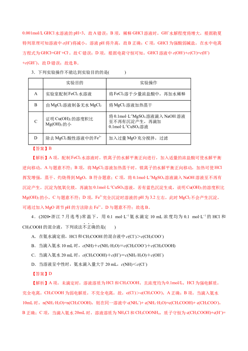 第32练盐类的水解-2023年高考化学一轮复习小题多维练（解析版）_05高考化学_新高考复习资料_2023年新高考资料_一轮复习_2023年新高考化学一轮复习小题多维练