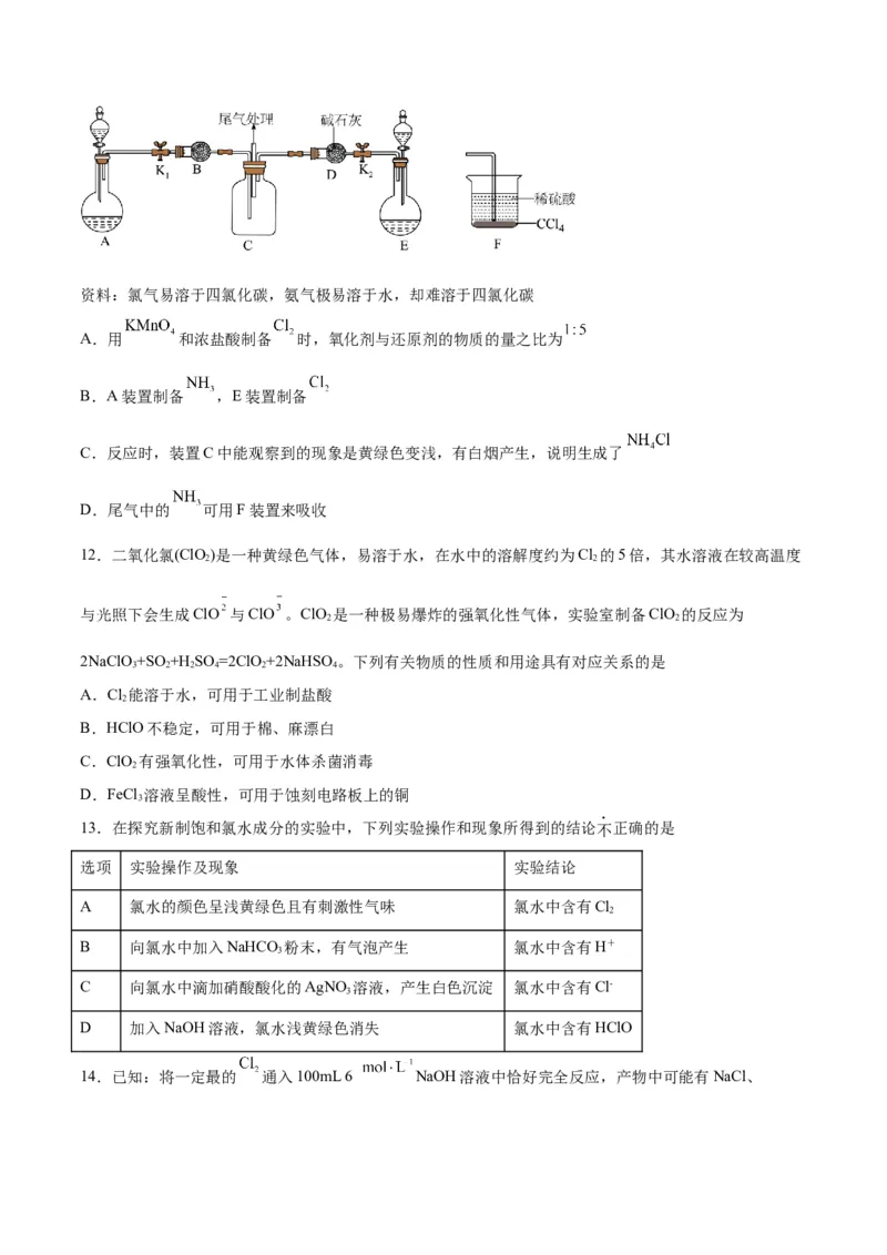 第10讲氯及其化合物（练）-2024年高考化学大一轮复习精讲精练+专题讲座（原卷版）_05高考化学_2024年新高考资料_1.2024一轮复习_2024年高考化学大一轮复习精讲精练+专题讲座