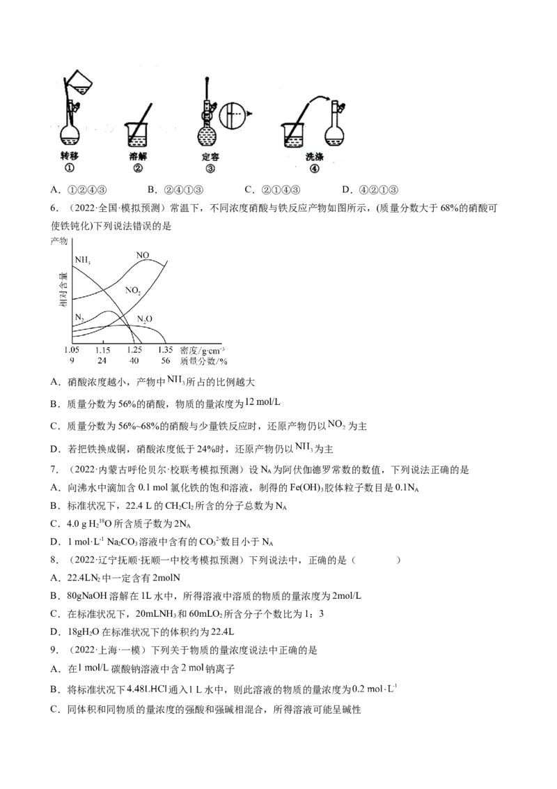 第02讲物质的量浓度与溶液的配制（练习）（原卷版）_05高考化学_2024年新高考资料_1.2024一轮复习_2024年高考化学一轮复习讲练测（新教材新高考）