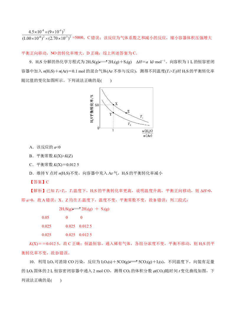 第20讲化学平衡常数及转化率的计算（练）-2023年高考化学一轮复习讲练测（新教材新高考）（解析版）_05高考化学_新高考复习资料_2023年新高考资料_一轮复习