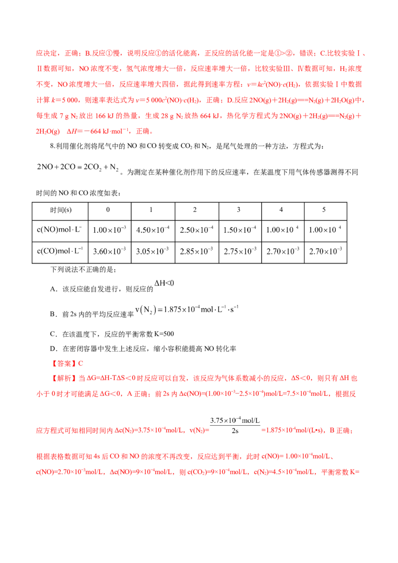 第20讲化学平衡常数及转化率的计算（练）-2023年高考化学一轮复习讲练测（新教材新高考）（解析版）_05高考化学_新高考复习资料_2023年新高考资料_一轮复习