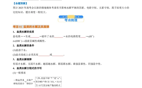 考点31盐类的水解（核心考点精讲精练）-备战2025年高考化学一轮复习考点帮（新高考通用）（原卷版）_05高考化学_2025年新高考资料_一轮复习_备战2025年高考化学一轮复习考点帮