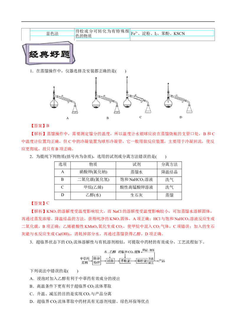 考点50物质的分离、提纯和检验（解析版）_05高考化学_通用版（老高考）复习资料_2023年复习资料_一轮复习_备战2023年高考化学一轮复习考点帮（全国通用）