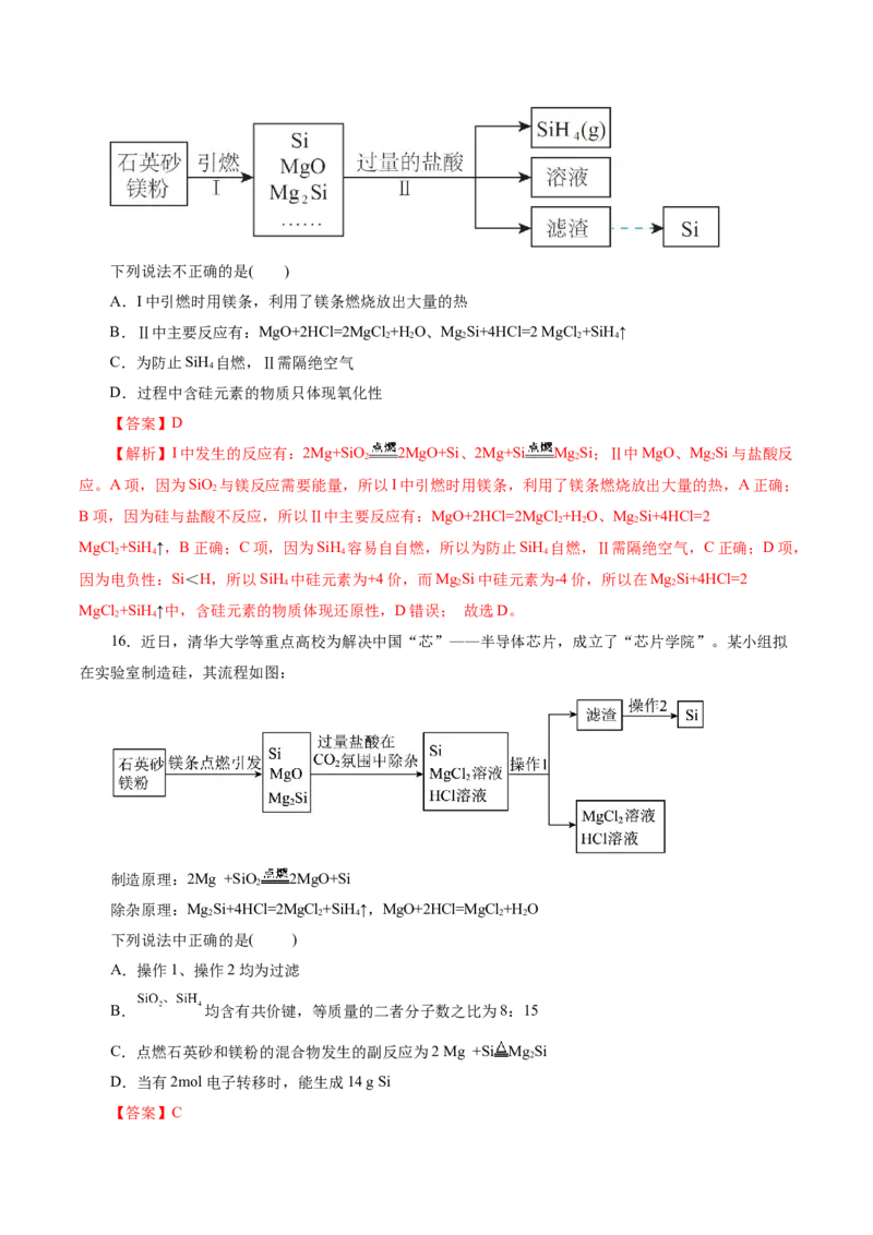 第04讲碳、硅及无机非金属材料(练习)(解析版)_05高考化学_2025年新高考资料_一轮复习_2025年高考化学一轮复习讲练测（新教材新高考）_第四章非金属及其化合物