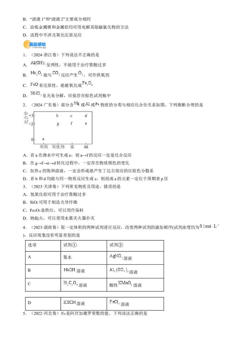 考点11铝及其重要化合物（核心考点精讲精练）-备战2025年高考化学一轮复习考点帮（新高考通用）（原卷版）_05高考化学_2025年新高考资料_一轮复习_备战2025年高考化学一轮复习考点帮