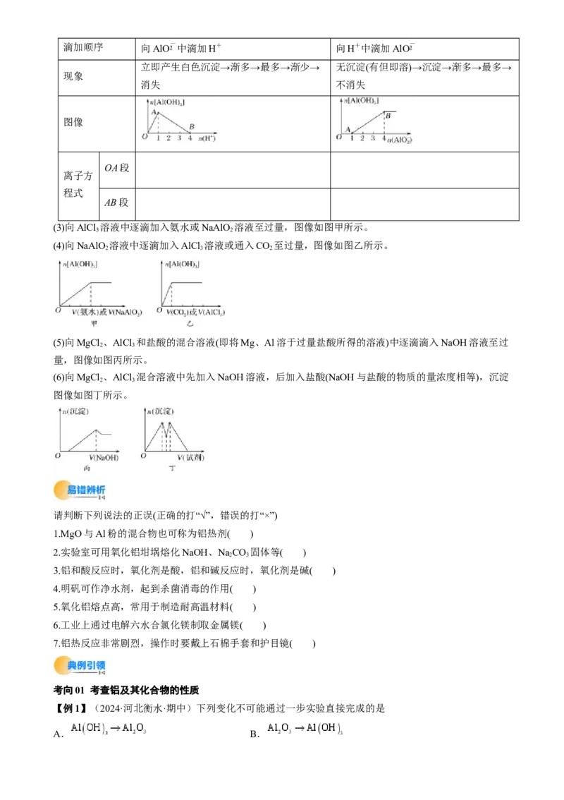 考点11铝及其重要化合物（核心考点精讲精练）-备战2025年高考化学一轮复习考点帮（新高考通用）（原卷版）_05高考化学_2025年新高考资料_一轮复习_备战2025年高考化学一轮复习考点帮