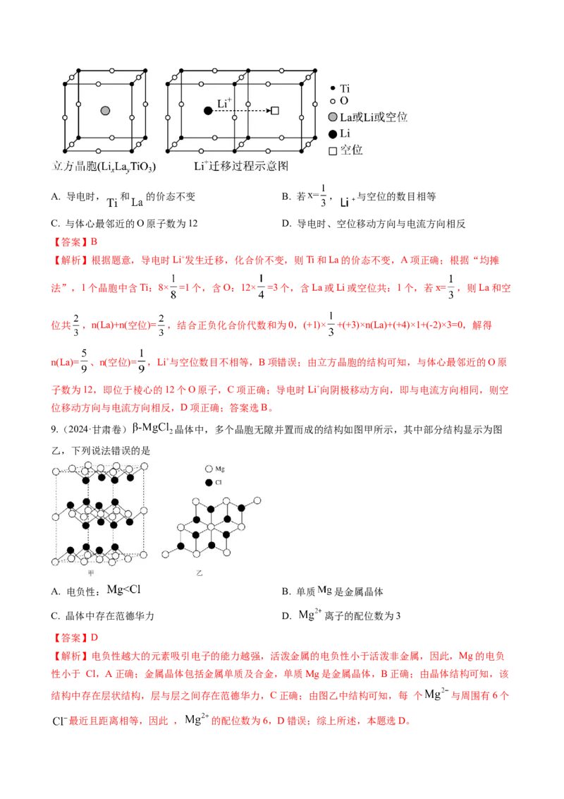 考点20晶体结构与性质（核心考点精讲精练）-备战2025年高考化学一轮复习考点帮（新高考通用）（解析版）_05高考化学_2025年新高考资料_一轮复习_备战2025年高考化学一轮复习考点帮