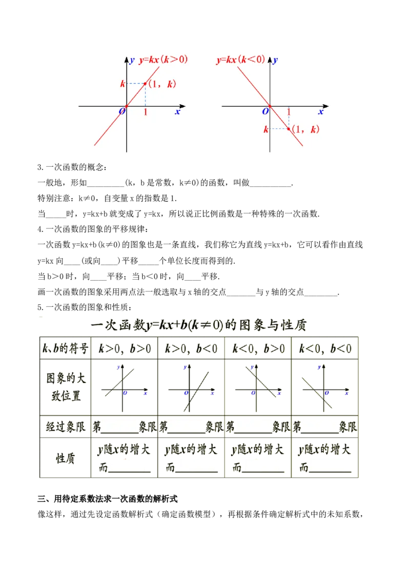 第十九章一次函数知识清单（原卷版）_初中数学_八年级数学下册（人教版）_知识点总结_知识清单