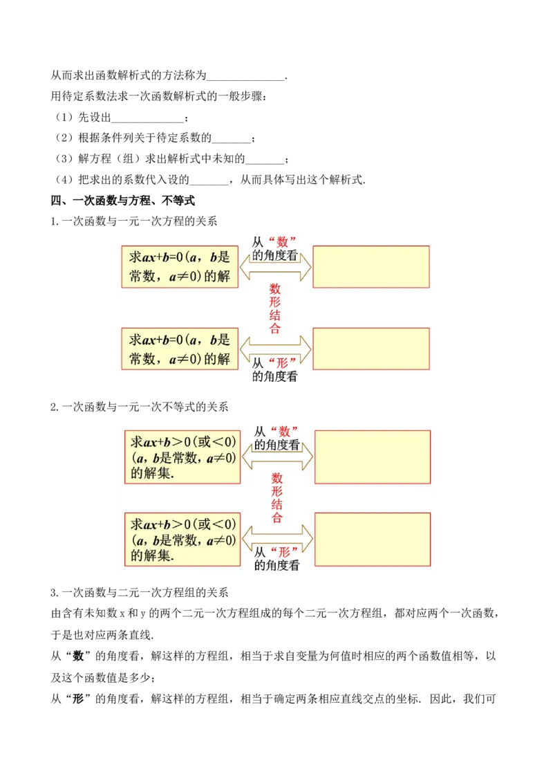 第十九章一次函数知识清单（原卷版）_初中数学_八年级数学下册（人教版）_知识点总结_知识清单